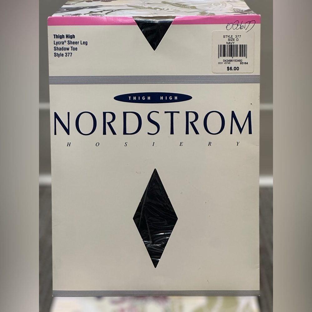 Vintage Y2K Nordstrom‎ Hosiery Thigh High Lycra Sheer Leg Shadow Toe Navy Size D